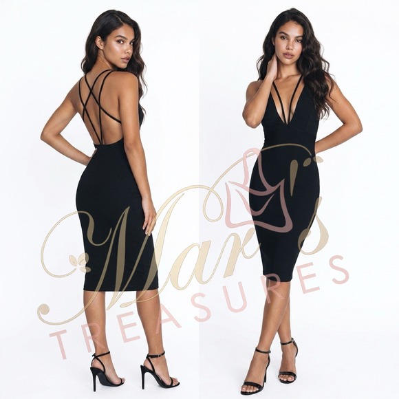 naked wardrobe Dresses & Skirts - NWT Naked Wardrobe Strappy Deep V-neck Midi Dress Sz S
